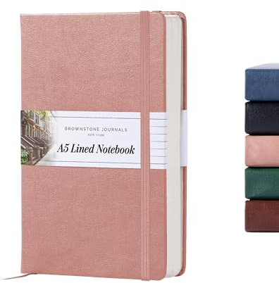 BROWNSTONE JOURNALS A5 Hardcover Lined Journal - 160 Pages 100 GSM Paper | 5 x 8 Notebook for Work & Writing, Lay Flat Binding, Elastic Band, Ribbon Bookmark, Ideal for Journaling & Daily Notes