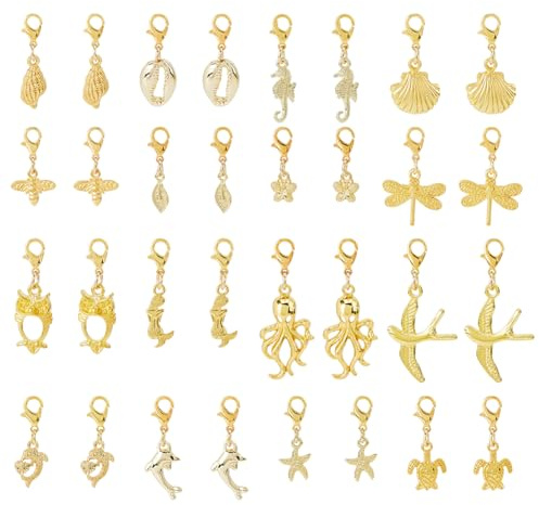 DICOSMETIC 32 Stück 16 Styles Tier-Anhänger mit Karabinerverschluss Vintage Tieranhänger Sortiment Dangle Anhänger Goldene Armbandanhänger Für DIY Schmuckherstellung Basteln Dekoration