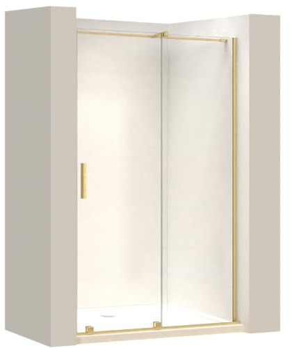 Rea Porte de douche coulissante Montana 140 Brushed Gold, Gain de place et design contemporain + bande magnétique - 0,6x140x200cm