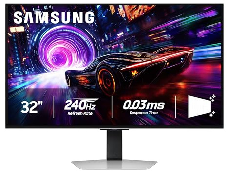 Samsung Odyssey OLED LS32FG816SUXXU 32 4K UHD Gaming Monitor | 0.03ms Response Time | 240Hz Refresh Rate | HDMI 2.1 | Displayport | USB | Silver