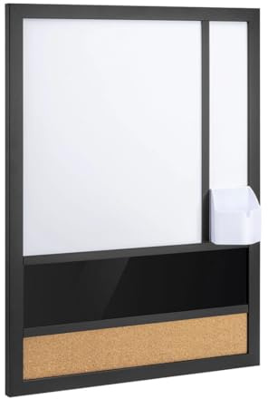 Spacetronik 3 in 1 Kombitafel Magnettafel Pinnwand Whiteboard 45x60 cm | Wandorganizer im Hochformat, Whiteboard Magnetisch, Kork Pinnwand, Integrierter Stiftehalter