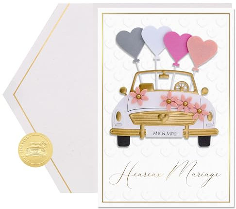 Joli Coon Carte mariage Signature 3D – Carte de félicitation mariage 3D haut de gamme avec enveloppe FinePaper et autocollant sceau