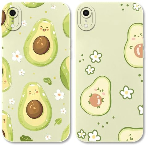 Vxinvnoi 2 Stück Handyhülle für iPhone XR Hülle 6,1'', Aesthetic Muster Design Weiche TPU Ultra Dünn Silikon Schutzhülle Kratzfeste Stoßfest Kameraschutz Bumper Case für Mädchen, Weiß-Avocado