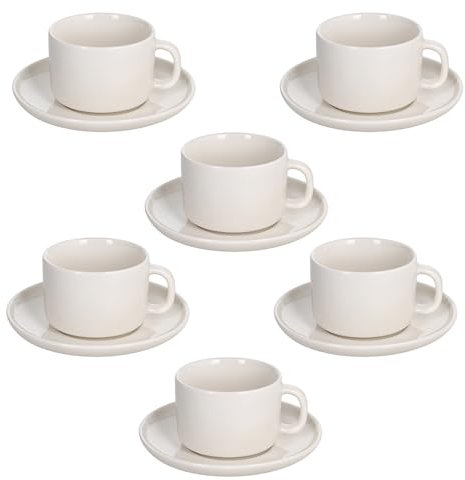 Tognana Edge, Set de 6 tazas de café con plato 90 cc, New Bone China, Blanco