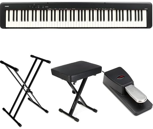 Casio CDP-S160 Compact Digital Piano Bundle - 88 Weighted Keys, Slim Design, Includes Stand, Sustain Pedal, and Bench - Ideal for Beginners and Professionals - Black