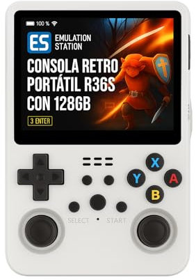 Consola Retro R36S Portátil 128GB – 15.000+ titulos, Sistema Operatio ArkOS, Pantalla IPS 3.5, Multiples Sistemas incluidos, Batería 8h, Compatible con Multijugador Online