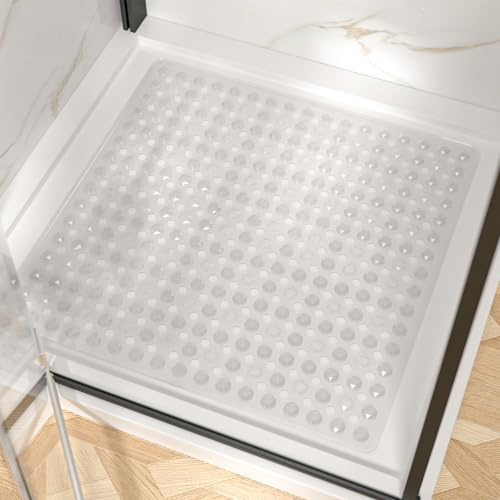 HITSLAM Duschmatte rutschfest, Antirutschmatte für die Dusche 60x60cm, Badewannenmatte mit Saugnäpfen-100% BPA-frei, Quadrat Rutschmatte Dusche schimmelresistent & maschinenwaschbar, Transparent