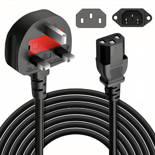 Power Cable Adapter Cord UK Plug 13A 250v Power Cable 3 Prong Power Cord for Computers,TVs,Monitors, LED LCD Smart 1080p HDTV,Sam-sung, Printer AC Cable, 3 Foot Kettle Lead Cord (2m)