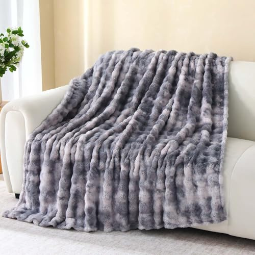 CINYE Kuscheldecke Flauschig Bubble Decke Weiche Fleecedecke Dicke Und Warme Sofadecke Plüsch Blanket Für Couch Und Bett Grau 130×150cm