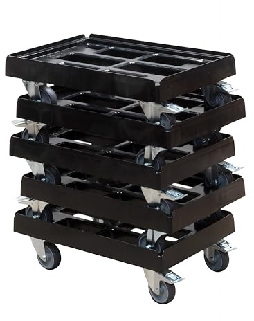 5 Stück Transportroller für Kisten 60 x 40 cm mit 2 Bremsen in schwarz