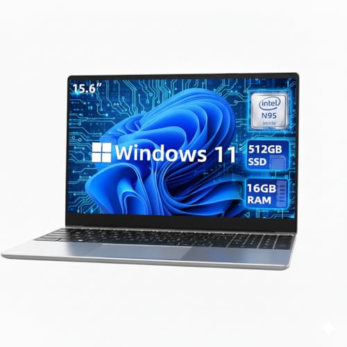 AKEDA Notebook 15,6 con Processore N95 Quad Core, 16GB RAM 512GB, Schermo FHD IPS, Tastiera Retroilluminata, Lettore di Impronte, WiFi 5, PC Portatile Leggero per Studio, Lavoro e Casa