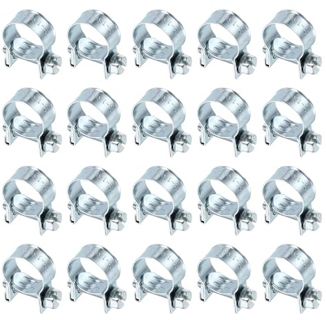 sourcing map 20pcs Fuel Injection Hose Clamp 13-15mm Adjustable Zinc Plated Steel Mini Gas Line Hose Clamp for Automotive Agriculture Plumbing Diesel Petrol Pipe