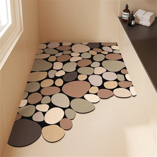 Treer Duschmatte rutschfest, Kieselsteinmuster Luffa Dusche Antirutschmatte, Badewannenmatte rutschfest mit Ablauf, Trocknende Duscheinlage für Nassbereiche (Braune Kieselsteine,60x90cm)