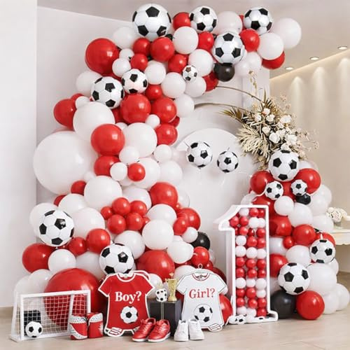 45pcs Football Balloon Red White & Football Print Latex Balloons for Sports Party Decorations for Birthday Game Day World Cup Parties
