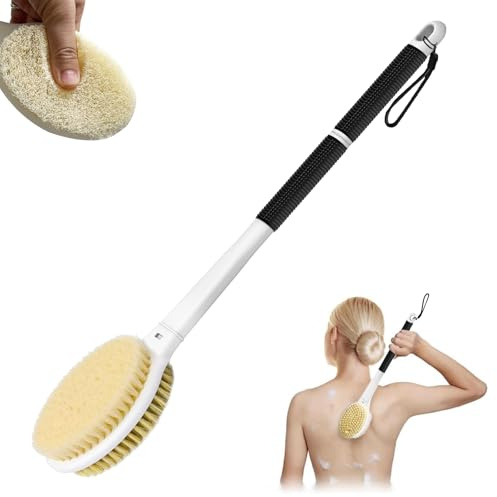 MOXYOY Back Scrubber Shower Brush with 44cm Long Handle, Double Sided Back Bath Scrub Brush for Men and Women, Back Scrubbers for Use in Shower with Stiff and Soft Bristles