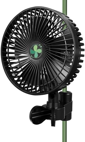 EC Motor 7-Inch Quiet Clip on Fan, 550CFM Airflow 4-Speed & 45°/90° Dual-Angle, Clip Fan with 360° Tilt & Heavy-Duty Clamp, Grow Tent Fan for Hydroponics, Black