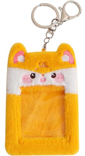 HOMOCONO Porte-cartes en Peluche Jaune Protection Rigide Rfid, Étui Pratique et Transparent pour Cartes de Travail et Cartes Postales, pour Détenteurs de Pièces D'identité