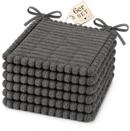 Stuhlkissen 40x40 - Elegantes Sitzkissen für draußen & drinnen - Komfortables Stuhlkissen & Sitzpolster - Stilvolle Sitzauflagen Gartenmöbel, grau mit schönem Muster, weich, pflegeleicht mit Bänder