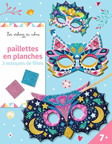 Paillettes en planches masques - pochette avec accessoires: Avec 3 masques à pailleter, 1 stylet, 1 élastique à découper et 4 planches de paillettes