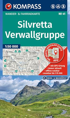 KOMPASS Wanderkarte 41 Silvretta, Verwallgruppe 1:50.000: Wander- und Fahrradkarte in einem - inklusive Offline-Verwendung in der KOMPASS-App. Wander-& Radwege. Skitouren.
