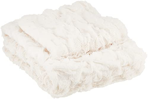 Comfort Spaces Ruched Faux Fur Plush 3 Piece Throw Blanket Set Ultra Soft Fluffy with 2 Square Pillow Covers, 50x60, Ivory