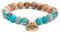 Mala Armband, Landschaftsstein (Jaspis) & blauer Imperial Türkis, mit Lotus-Charm, Gr. M, nicht nur für Yoga Fans