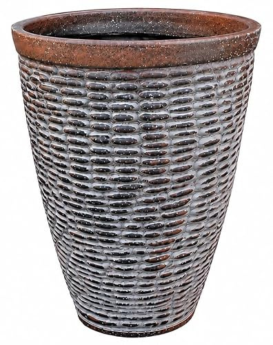 Muddy Hands Rustic Stone Effect Tall Plastic Plant Pot 50 Litre Large Indoor Outdoor Garden Planter with Drainage Hole for Flowers, Shrubs, Trees & Patio Displays