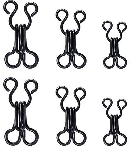 50 Set Sewing Hooks and Eyes Closure for Bra and Clothing, 3 Sizes (Black)