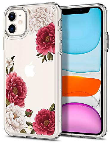 CYRILL Cecile kompatibel mit iPhone 11 Hülle, (2019) 6,1 Zoll Transparent Motiv Hart PC Back & Soft Silikon Bumper Handyhülle Durchsichtige Case - Rot Blumen
