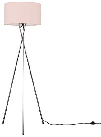 MiniSun | Modern Polished Chrome Metal Tripod Floor Lamp with a Pink Cylinder Shade - Complete with a 6w LED Bulb [3000K Warm White] | Floor Lamps & Home Improvements Essential