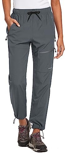 baleaf Damen Outdoorhose Wanderhose Wasserdicht Schnelltrocknend Leicht Trekkinghose Capris UV Schutz UPF 50 Funktionshose mit Reißverschlusstasche Regular Version Dunkelgrau XXL