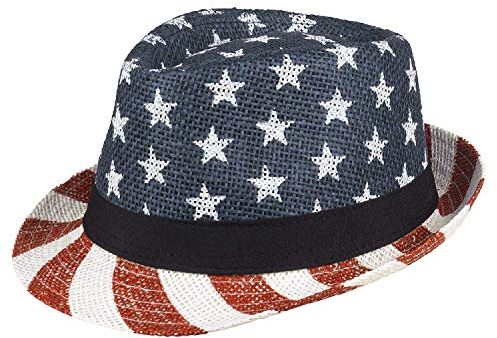 Boland 44966 - Hut USA, Kopfbedeckung Amerika, Sterne, Streifen, Fedora, Kopfbedeckung, Reise, Uncle Sam, Kostüm, Karneval, Mottoparty
