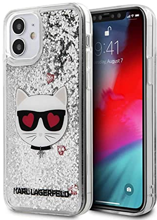 KARL LAGERFELD KLHCP12SLCGLSL Hülle für iPhone 12 5,4 Silber Liquid Glitter Choupette