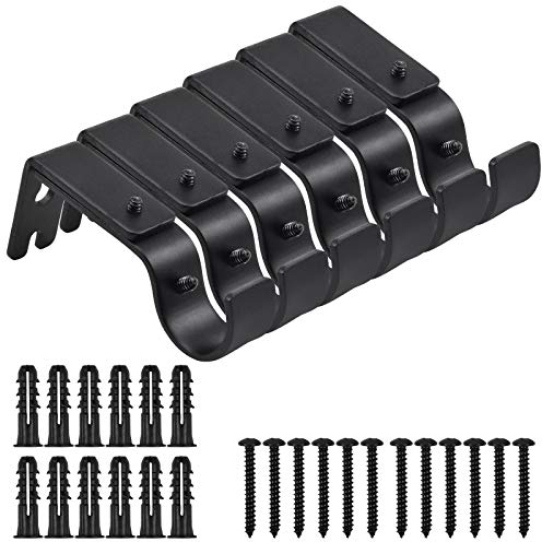 6 STK Gardinenstangen Halterung, Verstellbare Einzel Gardinenstangen Pole Halter, Metall Schwarz Gardinenhalterung, Edelstahl Gardinenstangen Wandhalterung mit Schrauben für Gardinenstangen