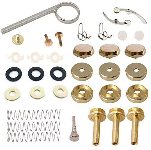 Jiayouy Trompeten-Reparatur-Set – Fingerknöpfe, Ventilkappe, Kolbenfeder, Ablassventilschlüssel – Gold