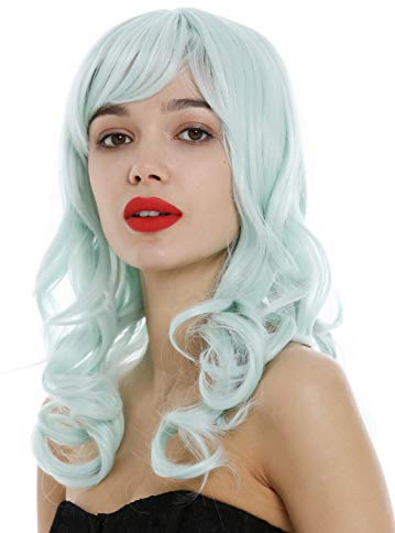WIG ME UP - 3001-T5507 Perücke Damen lang Locken wellig Pony Cosplay Grün Hellgrün