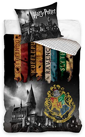 Harry Potter Hogwarts Bettwäsche-Set 100% Baumwolle, Bettbezug 140 x 200 cm Kissenbezug 65 x 65 c