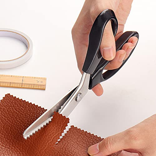 Pinking Shears 9.2 Inch Professional Dressmaking Scissors Stainless Steel | Scalloped Serrated Edge Fabric Cutting Shears Sewing Craft Scissors for Leather Cloth Cotton Canvas Paper DIY Projects Black