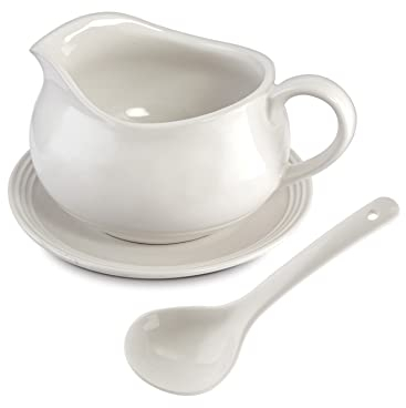 Sauciere, Keramik, Weiß, 680 ml, inklusive Sauciere, Untertasse und Löffel (weiß)