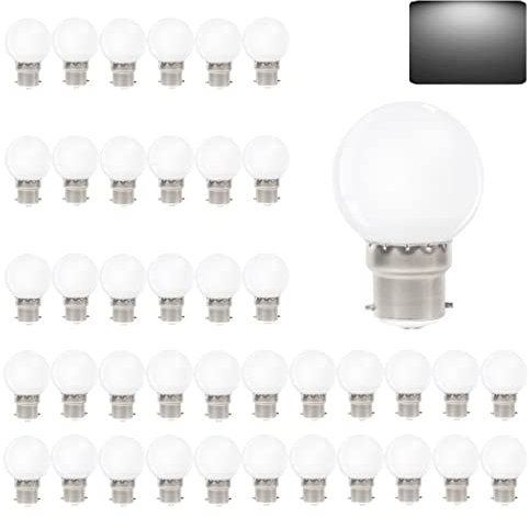 VIRANSHEN 40er Set B22 LED Lampe 3W 240Lm 6000K Kaltweiß Energiesparlampen in Golfball Form G45 LED Glühbirne für Innen und Außen Garten Girlande Urlaub Terrasse Party Weihnachten Dekoratives Licht