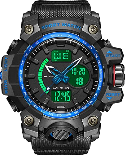 findtime Herren Digitaluhr Militär Sportuhren Armbanduhr Jungen, 5ATM Wasserdicht Große Teenageruhr Digital Analog Display Uhren Tactical Männer Stoppuhr LED 12/24H