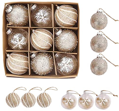 TianWlio 9 stücke Weihnachten Liefert Großhandel Kreative Design Weihnachtskugel Feld Dekoration Ball Ball Wohnwagen Zubehör Geschenk (B, 8cm)
