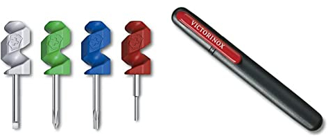 Victorinox Set de 4 miniherramientas, Destornilladores Planos, Phillips 000, Torx T4 y Conector de Tarjeta SIM & Dual One Size Afilador de Cuchillos Fabricado en Madera y Color Negro/Rojo