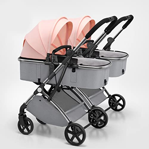 YCKEGEW Zusammenklappbare Doppelkinderwagen Reversible Bassinet Zwillinge Kinderwagen,Leichter Buggy Mit 5-Punkt-Gurt, Bequeme Kleinkind-Kinderwagen Für 0-36 Monate Alte Babies (Color : Light pink)