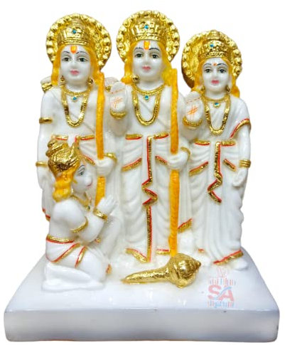 S A GIFTS Golden Plated Ram Darbar Murti for Home Temple Marble Big | Handmade Lord Ram Darbar Idol Showpiece (8 Inches)