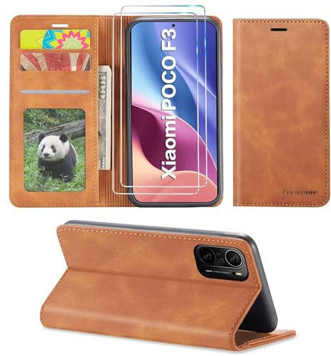 SLWYF Funda para Xiaomi Redmi K40/K40 Pro/Poco F3/Mi 11i, con Protector de Pantalla, Soporte Plegable Tapa Flip de PU Ranuras Tarjetas Magnético Protección, Protección de Cuero Premium, Amarillo