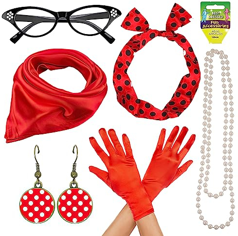 Nizirioo Rockabilly Accessoires 50er Zubehör Set 1950s Rockabilly Accessoires Damen Rockabilly Accessoires 50er Jahre Kostüm Zubehör Set 50er Jahre für Motoparty Retro Teily Party
