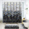 LQCOOL Duschvorhang-Set mit blauem Farbverlauf, modernes geometrisches Duschvorhang-Set, goldene kubische Linien, Badezimmer-Set (blau), 4-teilig