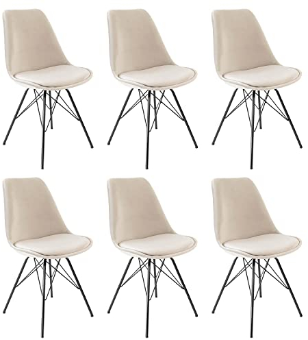 Kick Collection 6er Set Esszimmerstühl Velvet - Samt - Champagner - Modern und Hochwertig - Samtstoff und Metall - Erhältlich in vielen Farben