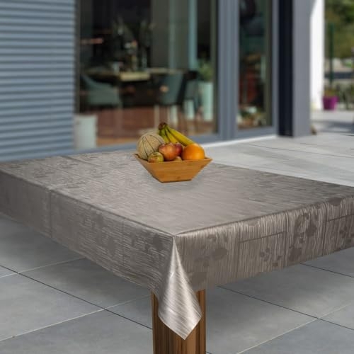 laro Wachstuch-Tischdecke Abwaschbar Garten-Tischdecke Wachstischdecke PVC Plastik-Tischdecken Eckig Meterware Wasserabweisend Abwischbar, Muster:Grau Geprägt Metallic, Größe:140x300